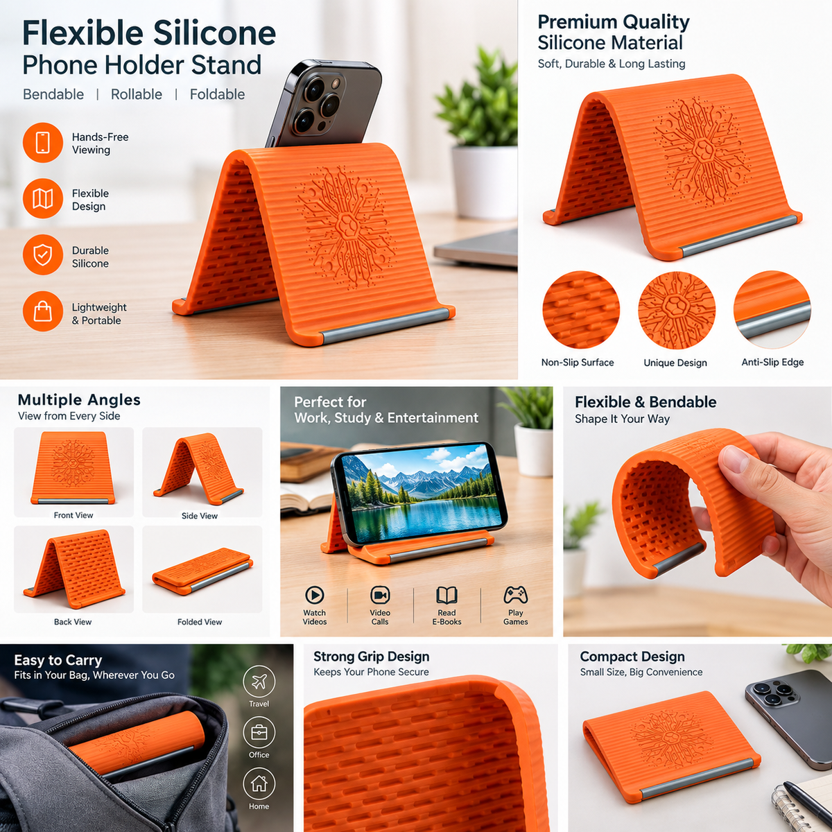 Flexible silicon Phone holder stand,