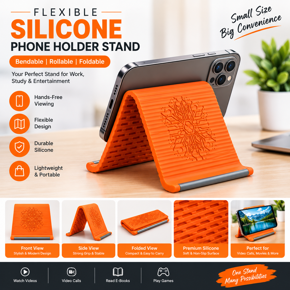Flexible silicon Phone holder stand,