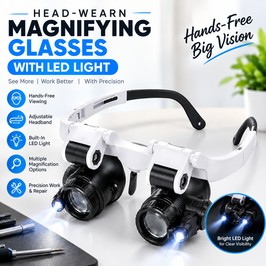 Head Wearing Magnifying Glass with LED Light Headband
