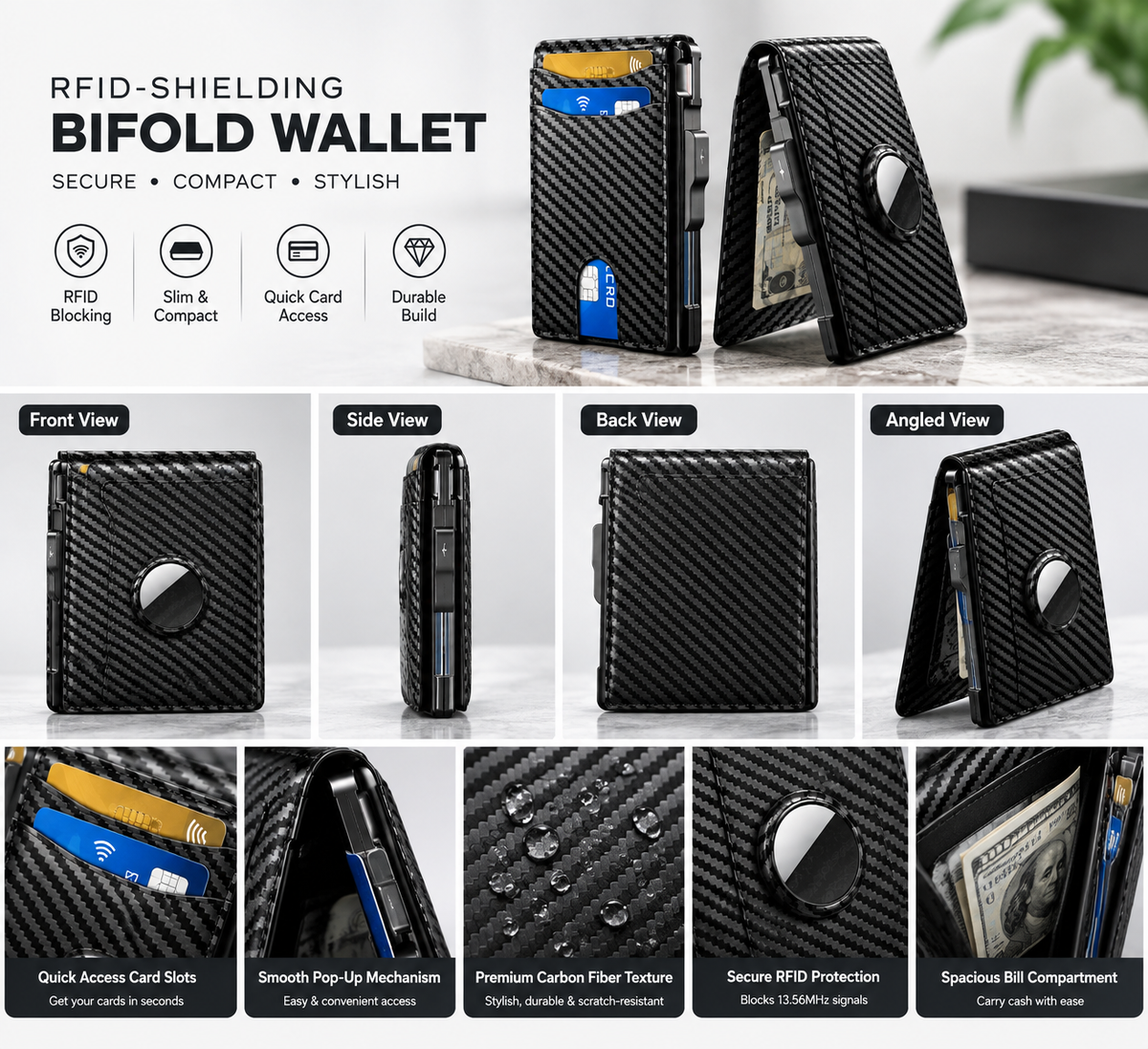 Professional RFID-Shielding 13.56MHz Bifold Wallet