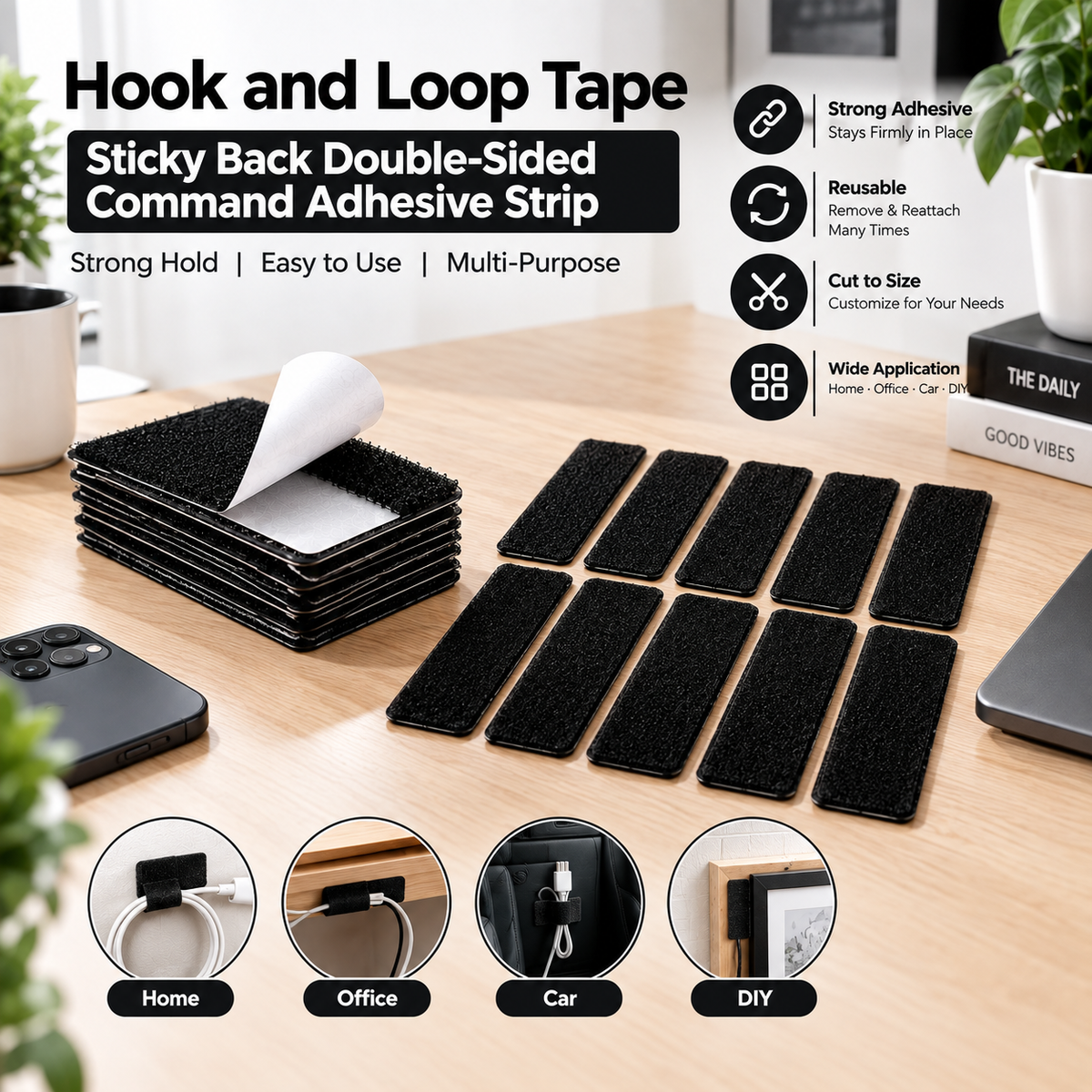 Hook and Loop Tape Sticky Back Double-Sided  Strip