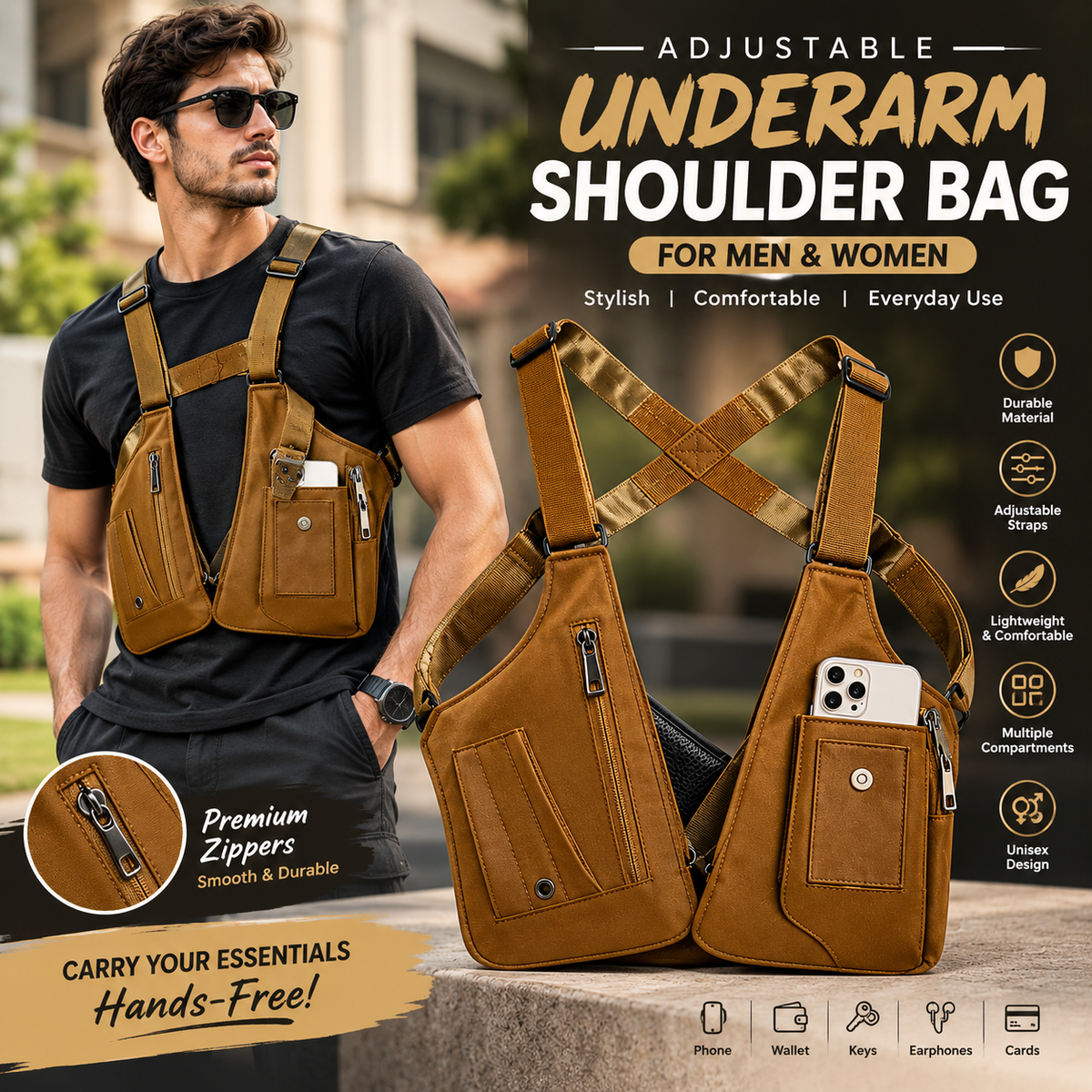 Adjustable Underarm Shoulder Bag for Men & Women