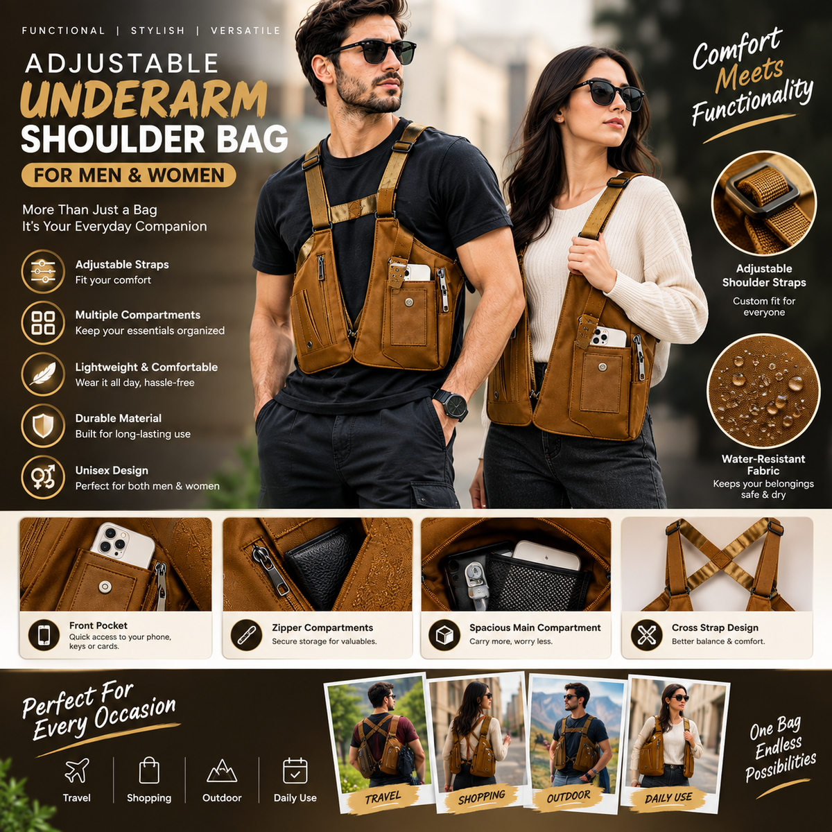 Adjustable Underarm Shoulder Bag for Men & Women